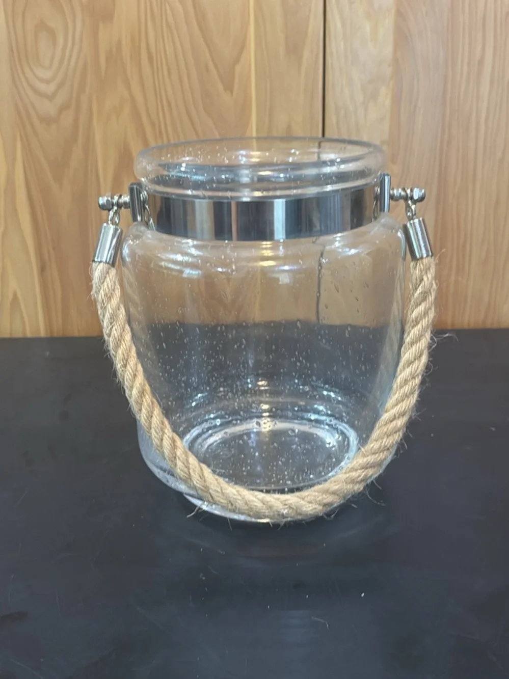 Clear Glass Lantern with Natural Rope Handle